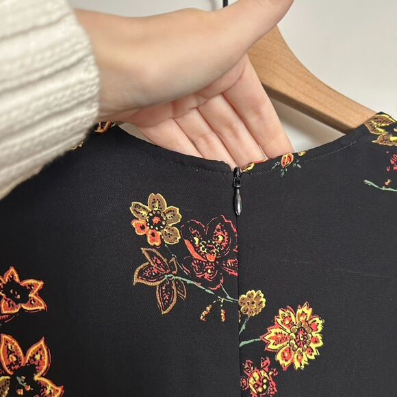 A.L.C. Black Floral Ruffle Cassidy 100% Silk Dress Size 14 - Picture 8 of 9